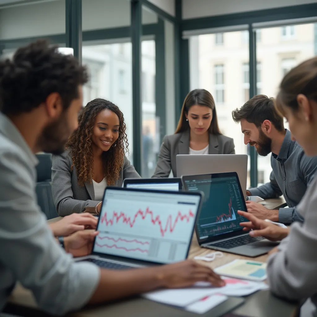 Équipe discutant de finances et de la paie en France